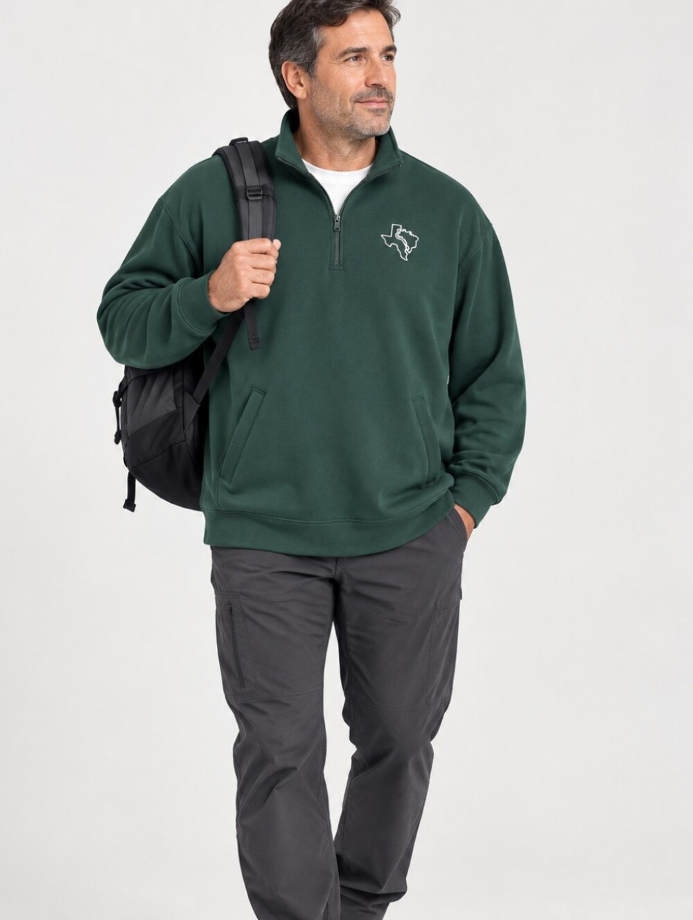 Landway Heritage Fleece Men’s Quarter Zip Pullover Texas Embroidery Dark Green